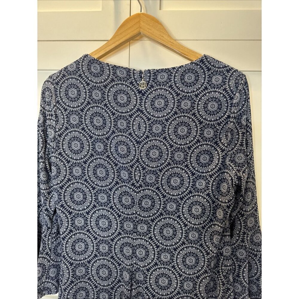 Tommy Hilfiger Navy Blue & White Medallion Print 3/4 Sleeve Back Zip Dress 10 - Picture 8 of 11